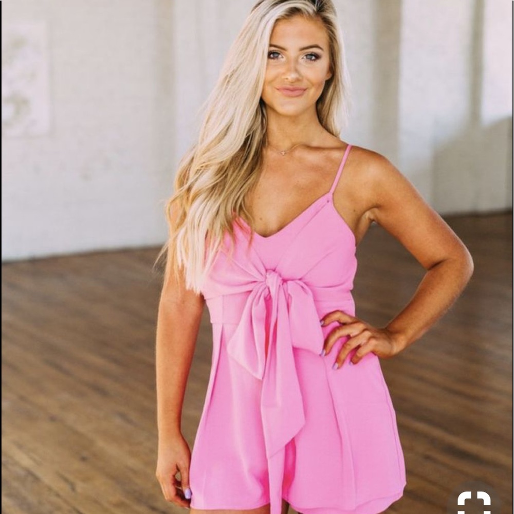 Pink Front Tie Romper